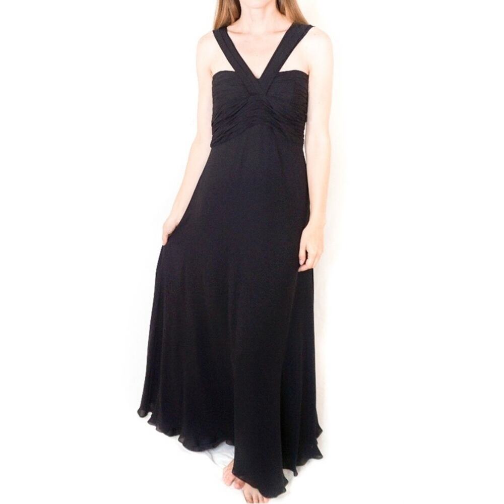 CARLOS MIELE Black 100% Silk  Gown Couture Full Length Dress Size FR 42 = US 10